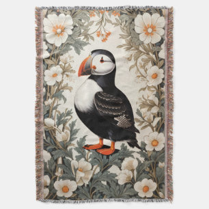 Schöne Atlantischer Papageientaucher Weiße Blumen Decke