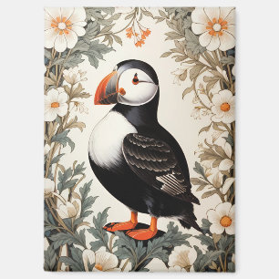 Schöne Atlantischer Papageientaucher Weiße Blumen Magnet