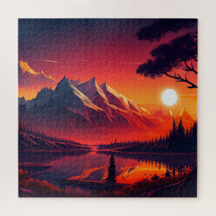 schöne Aussicht auf die Berge mit See