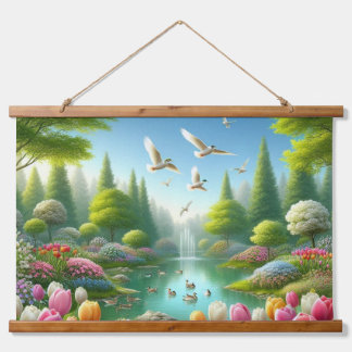 Schöne Aussicht mit See Wandteppich Mit Holzrahmen