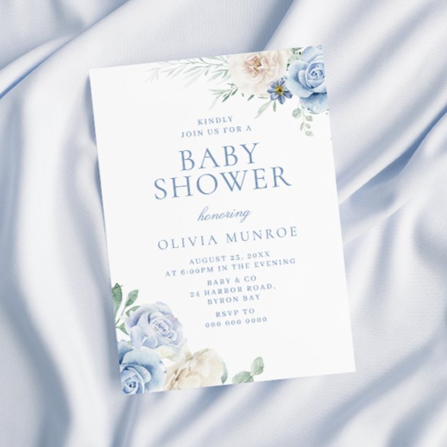 Schöne Baby Blue Floral Baby Dusche Einladung (Von Creator hochgeladen)