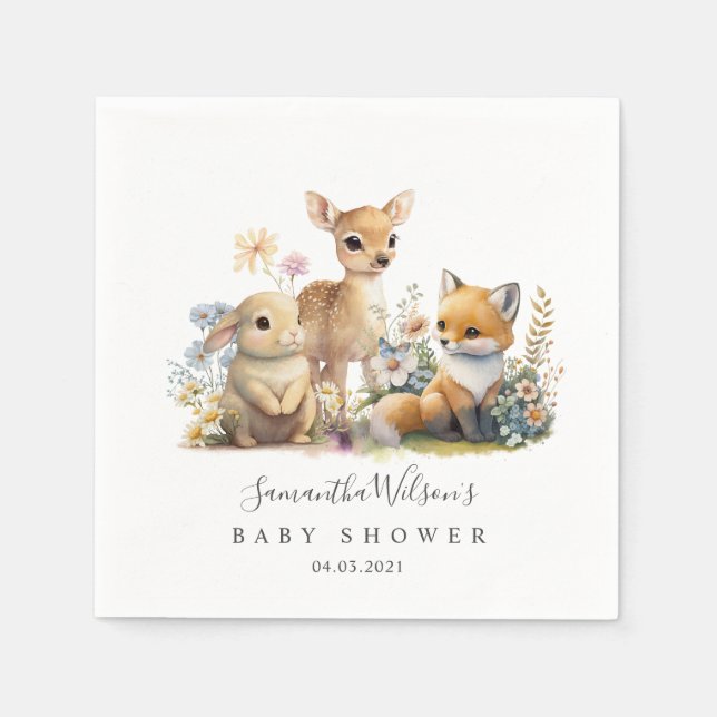 Schöne Baby Bunny Deer Fox Floral Baby Dusche Serviette (Vorderseite)