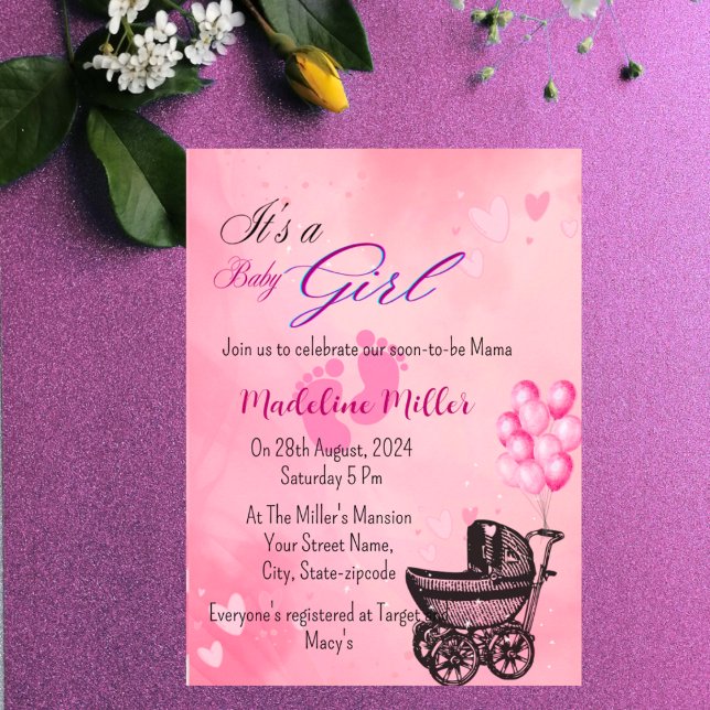 Schöne Baby Girl Pink Baby Dusche Einladung (Von Creator hochgeladen)