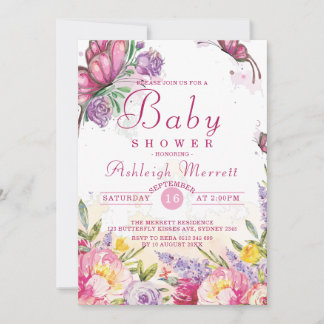 Schöne Babydusche Butterfly Aquarell Einladung