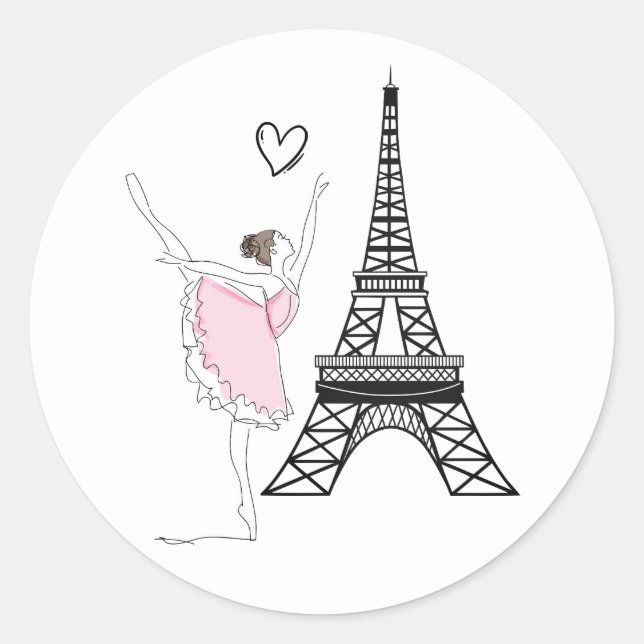 Schöne Ballerina und Eiffelturm Tanzballett Runder Aufkleber (Vorderseite)