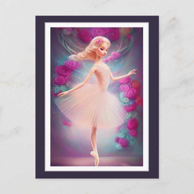 Schöne Ballerina und Rose Ballett Tanz Postkarte (Vorderseite)