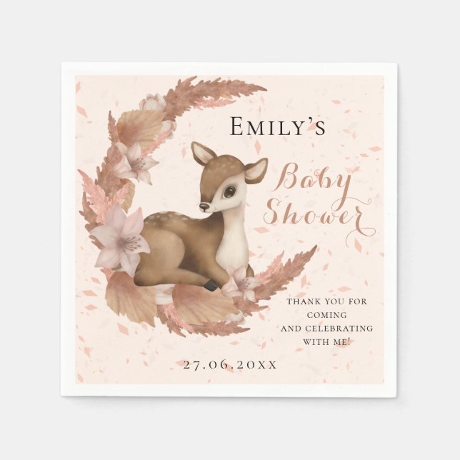 Schöne Bambi & Blume Pastel Pink Babydusche Serviette (Vorderseite)