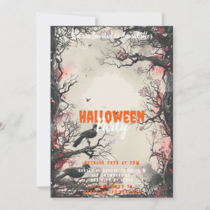 Schöne Bäume Schwarze Vögel Halloween-Party Einladung