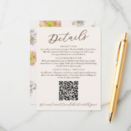 Schöne beige Blumenzettel und QR-Code Begleitkarte