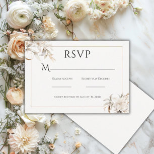 Schöne Beige Einfache Florale Moderne Hochzeit RSVP Karte