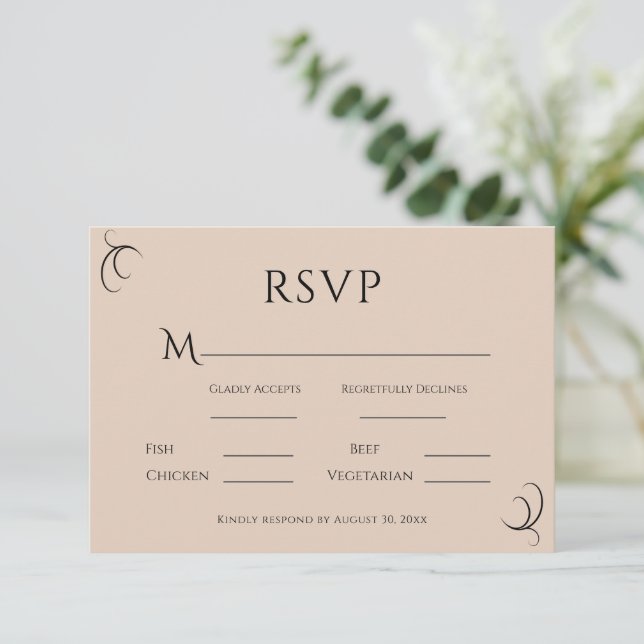 Schöne Beige einfache moderne Hochzeit RSVP Karte (Stehend Vorderseite)