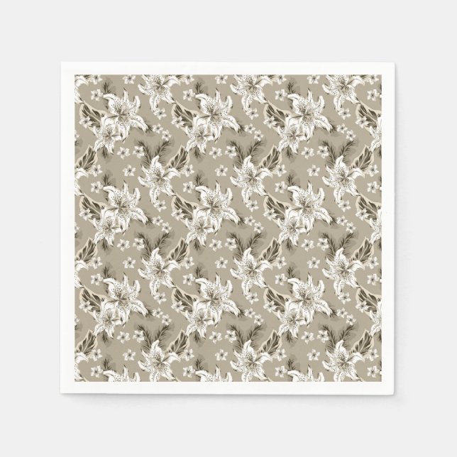 Schöne beigefarbene Blumenmuster Serviette (Vorderseite)