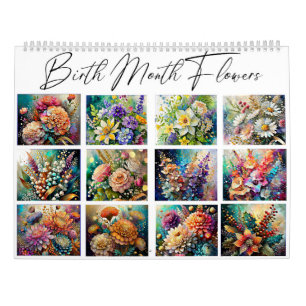 Schöne bemalte Geburtsmonatsblumen Kalender