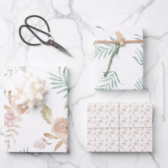 schöne, bemalte, weiche Blume Geschenkpapier Set (Vorderseite)