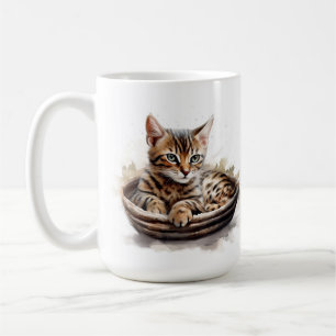SCHÖNE BENGALISCH KITTENKATZE IN BASKET KAFFEETASSE