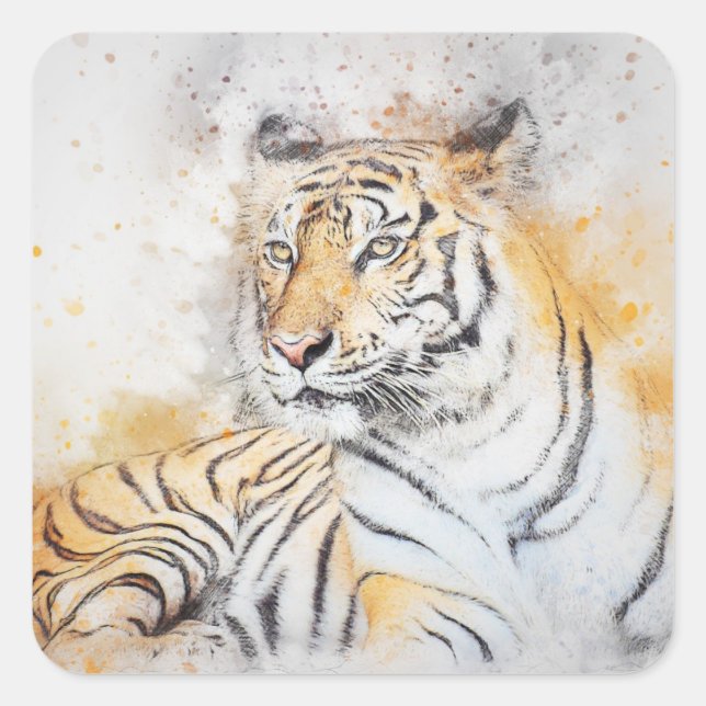 Schöne Bengalische Tigermalerei Quadratischer Aufkleber (Vorderseite)