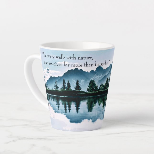 Schöne Bergkulisse mit John Muir Worten Milchtasse (Linke Ecke)