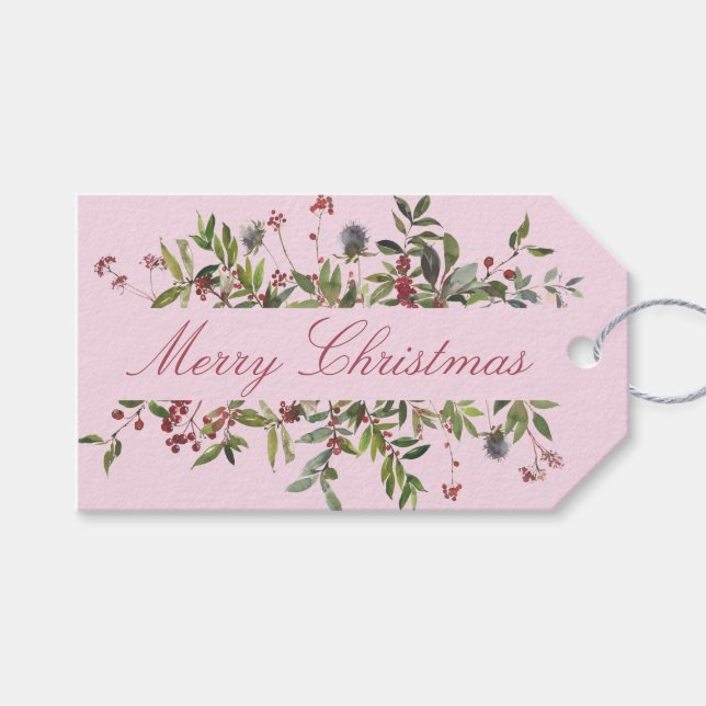 Schöne Berries und Winterfolien Weihnachten Geschenkanhänger (Vorderseite (Horizontal))