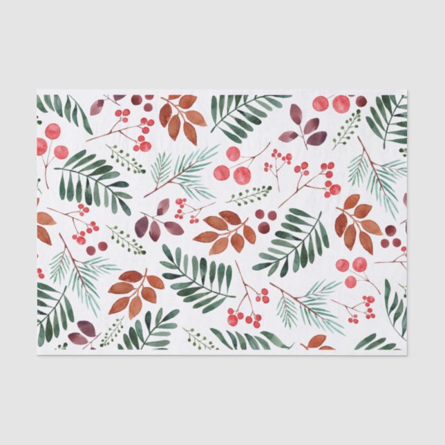 Schöne Berry und Branchen Wasserfarben Winter  Seidenpapier (Vorderseite)