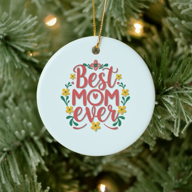 Schöne beste Mama je farbenfrohe rote Typografie Keramik Ornament (Baum)