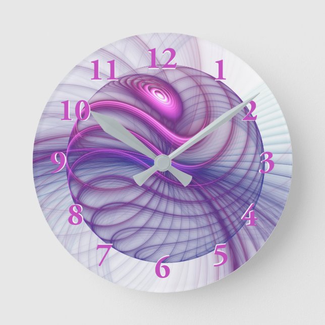 Schöne Bewegungen Abstraktes Fraktal Kunst Rosa Runde Wanduhr (Vorderseite)