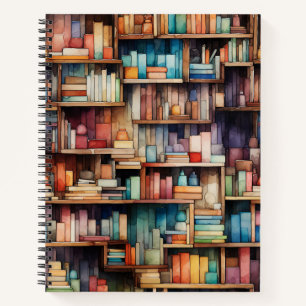 Schöne Bibliothek mit Aquarellbüchern Notizbuch