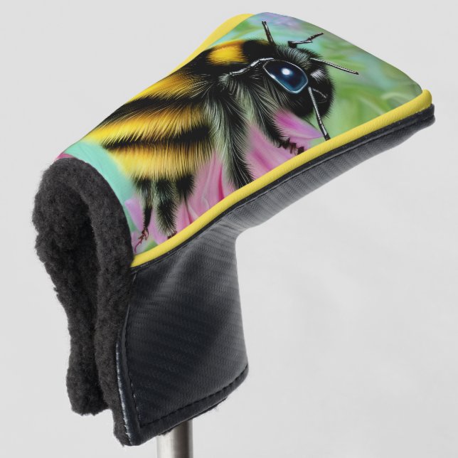 Schöne Biene auf einer rosa Blume Nah Golf Headcover (3/4 Vorderseite)
