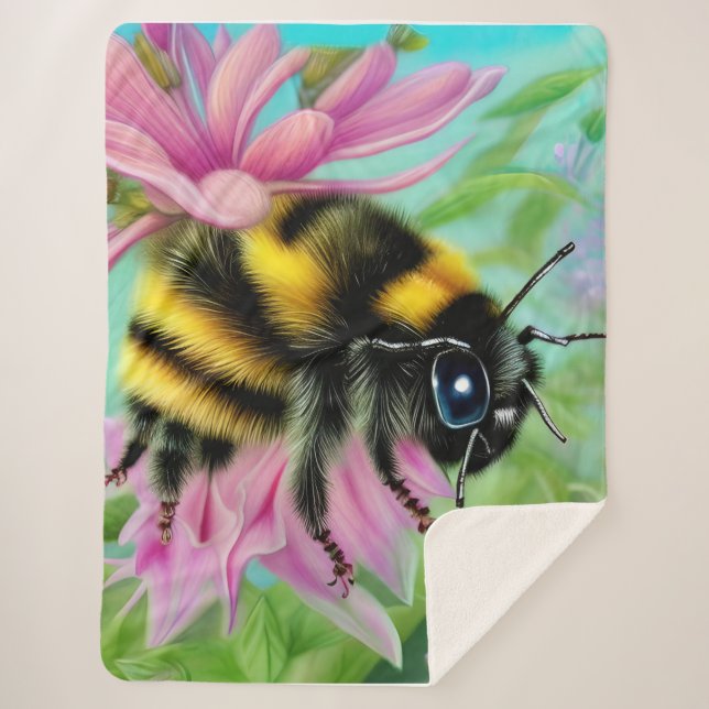 Schöne Biene auf einer rosa Blume Nah Sherpadecke (Vorderseite)