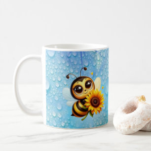 Schöne Biene mit Sonnenblume und frischen Wassertr Kaffeetasse
