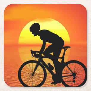 Schöne Biker-Silhouette Sonnenuntergang Szene farb Rechteckiger Pappuntersetzer