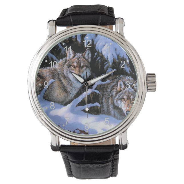 Schöne Bilder von zwei Wölfen Armbanduhr (Vorderseite)