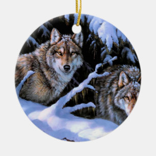 Schöne Bilder von zwei Wölfen Keramik Ornament