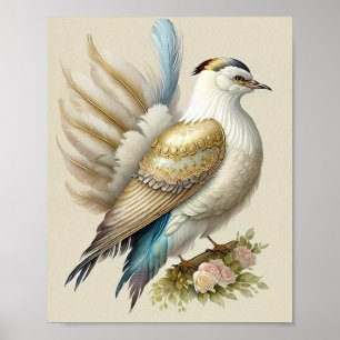 Schöne Bird Print Feathers Soft Neutrals Rose Poster