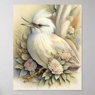 Schöne Bird Print Feathers Soft Neutrals Rose Poster