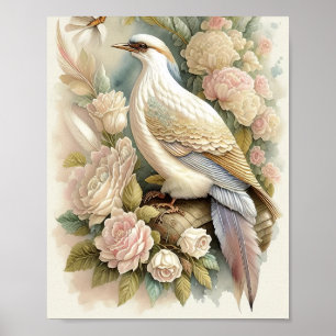 Schöne Bird Print Feathers Soft Neutrals Rose Poster