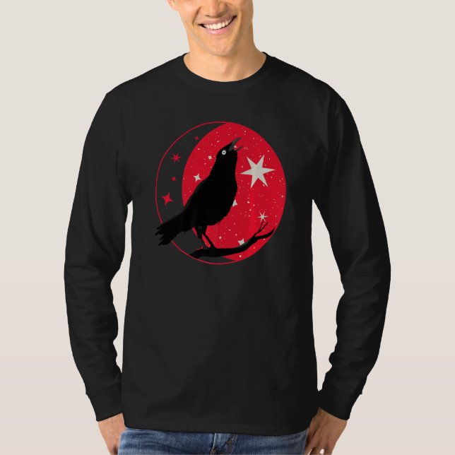 Schöne Black Crow Raven Bird Vogelbeobachtung Silh T-Shirt (Vorderseite)
