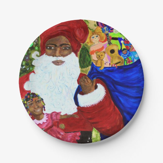 Schöne Black Santa Paper Weihnachts-Party-Teller Pappteller (Vorderseite)