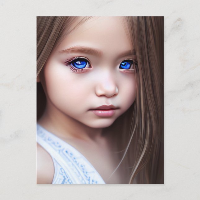 SCHÖNE BLAU MIT AUGEN KLEINE MÄDCHEN MALERWEISE Po Postkarte (Vorderseite)