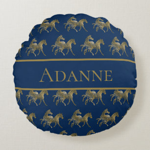 Schöne Blau- und Gold-Zebra-Druck Rundes Kissen