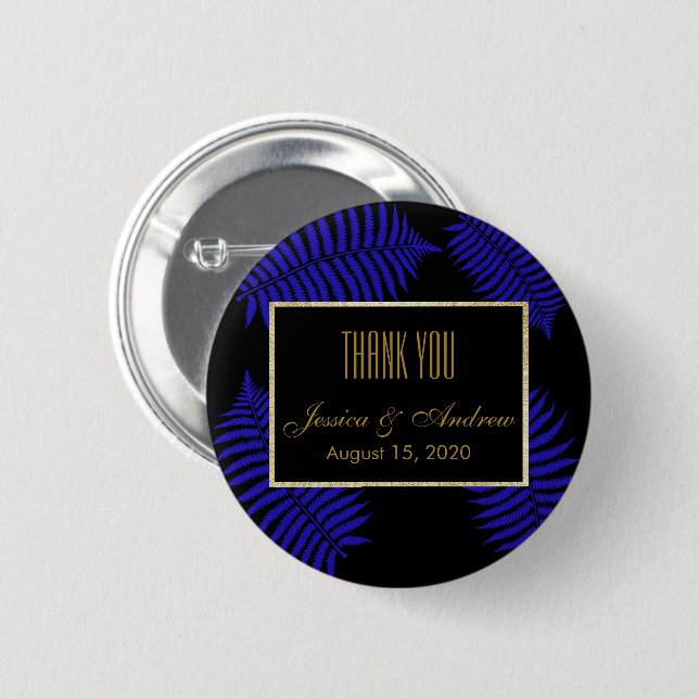 Schöne blaue Blatt-Adlerfarn-Hochzeit Button (Vorne & Hinten)