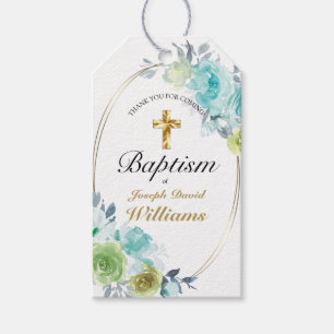 Schöne blaue Blume Golden Cross Baby Taufe Geschenkanhänger