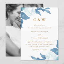 Schöne blaue Blume mit Monogramm Foto Hochzeit