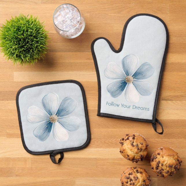 Schöne blaue Blume Ofenhandschuh & Topflappen-Set (Oben Unten)
