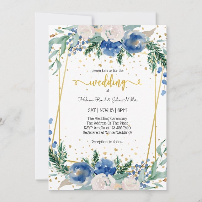 Schöne blaue Blume verzauberte Paarhochzeit Einladung (Vorderseite)