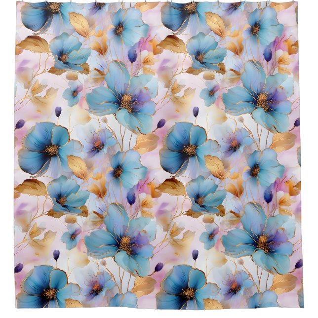 Schöne blaue Blumen Alkohol Tinte in weichen Pasta Duschvorhang (Vorderseite)