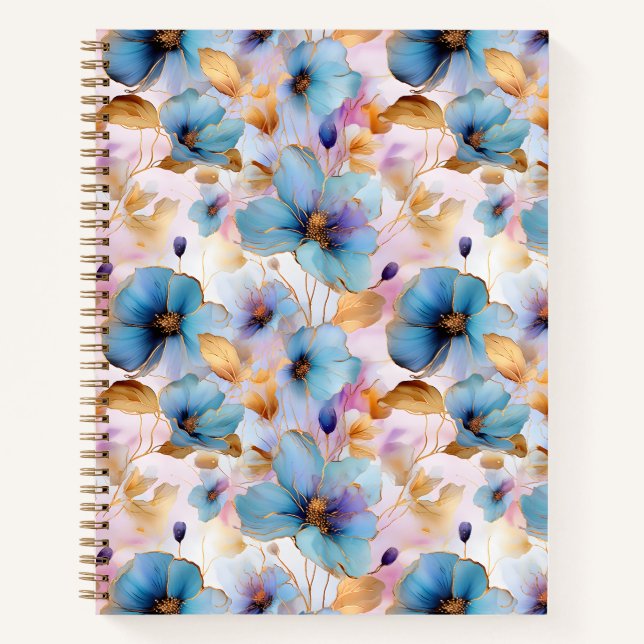 Schöne blaue Blumen Alkohol Tinte in weichen Pasta Notizbuch (Vorderseite)