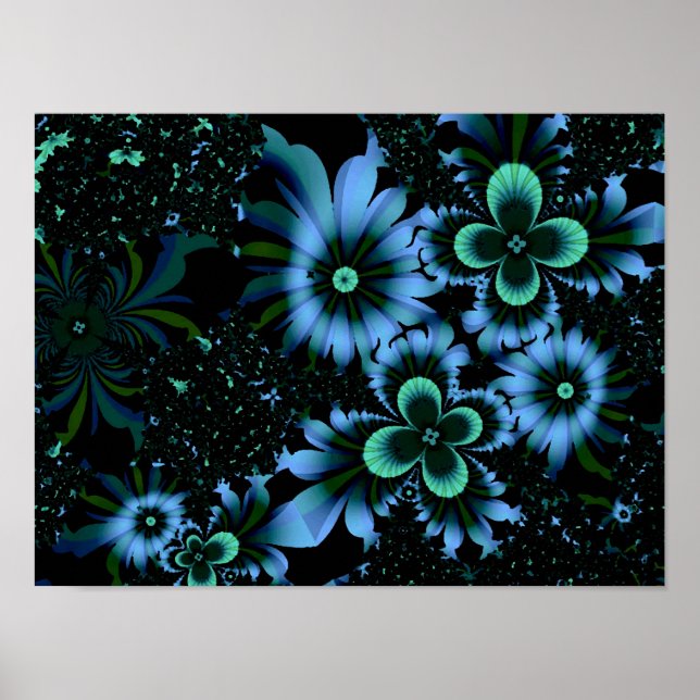Schöne blaue Blumen Feines Fraktal Kunst Poster (Vorne)