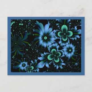 Schöne blaue Blumen Feines Fraktal Kunst Postkarte