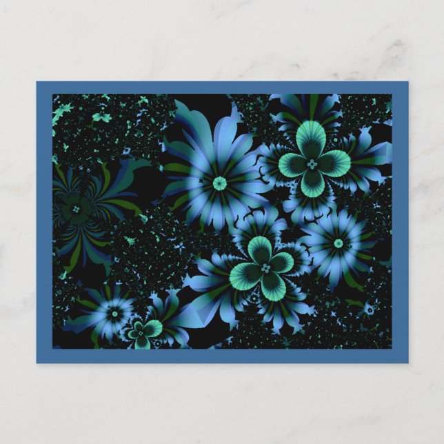 Schöne blaue Blumen Feines Fraktal Kunst Postkarte (Vorderseite)