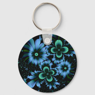 Schöne blaue Blumen Feines Fraktal Kunst Schlüsselanhänger